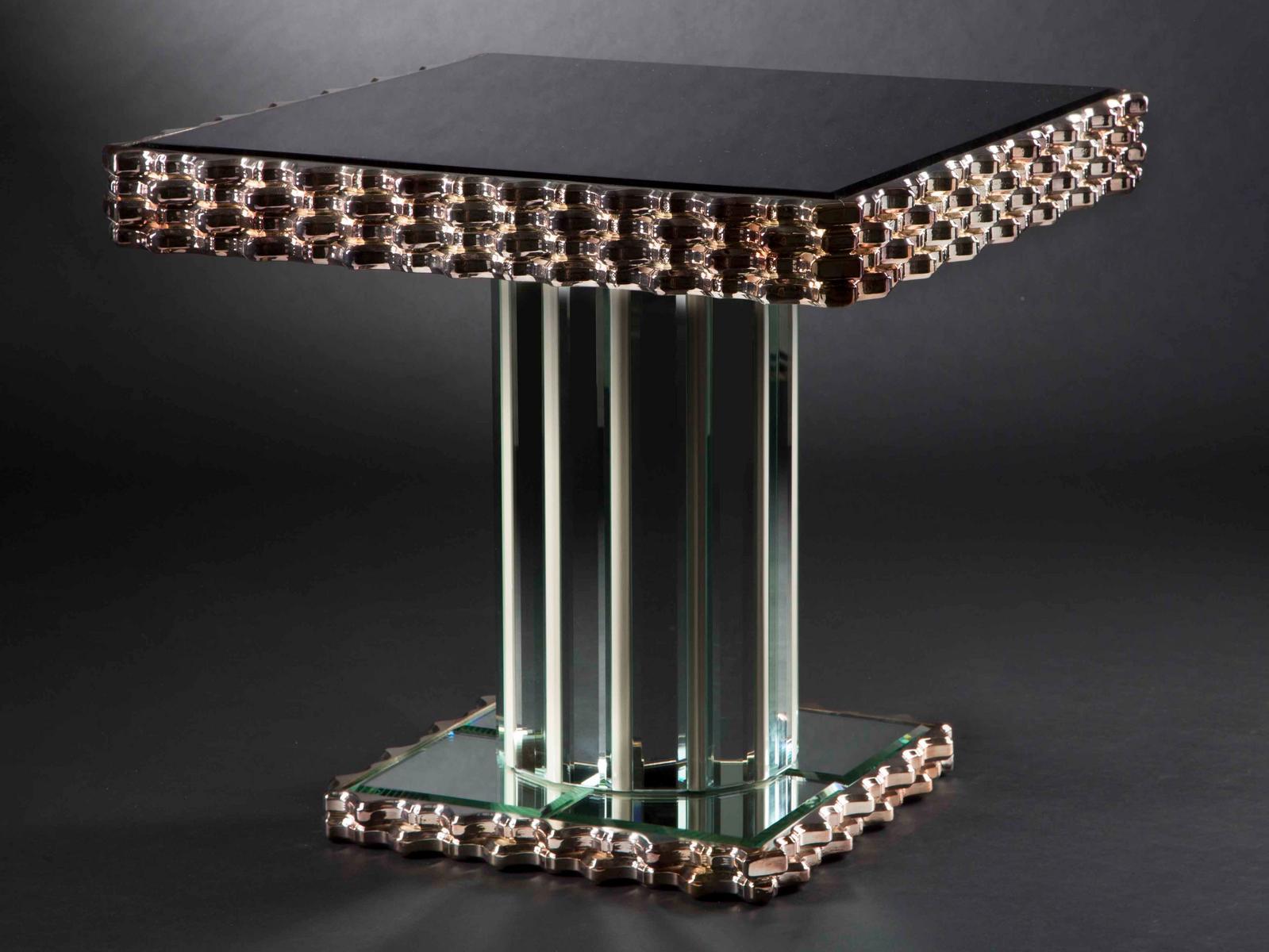 Mirrored glass and wooden high side table | Ola by Mantellassi 1926