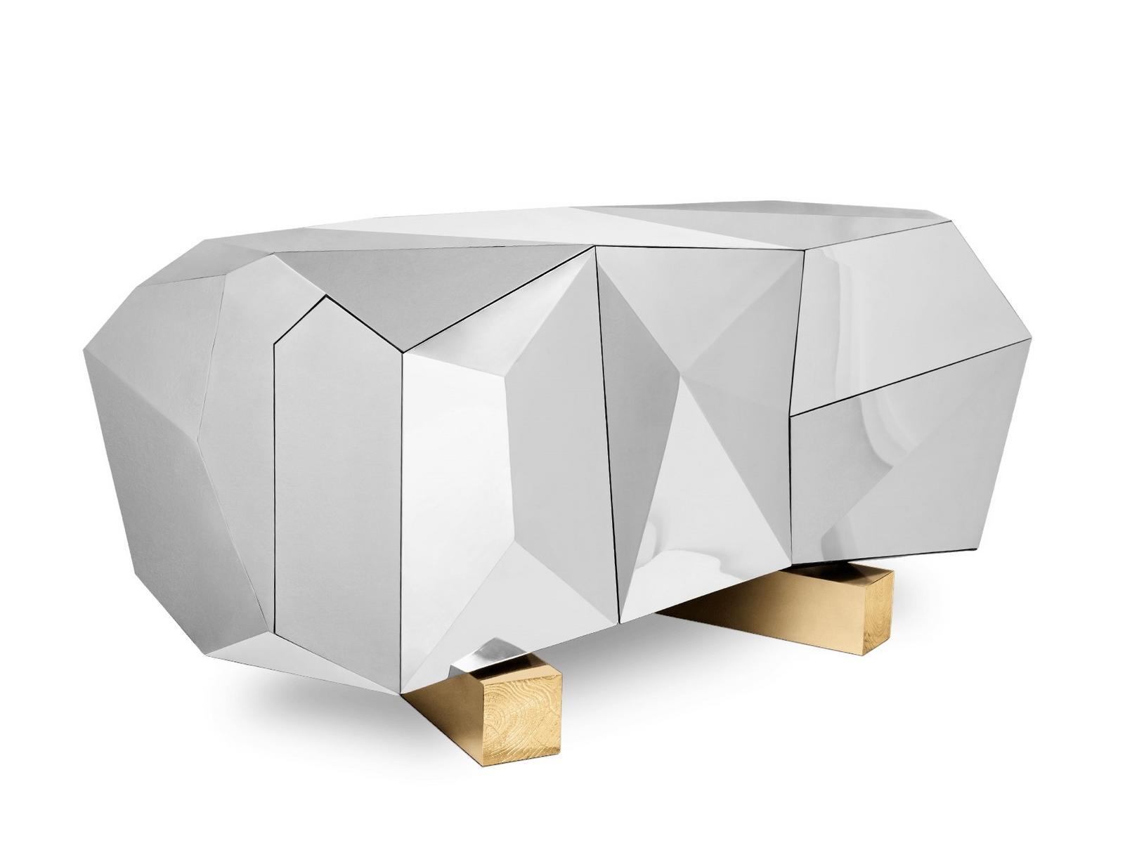 Stainless steel sideboard with doors | Diamond Pyrite by Boca Do Lobo