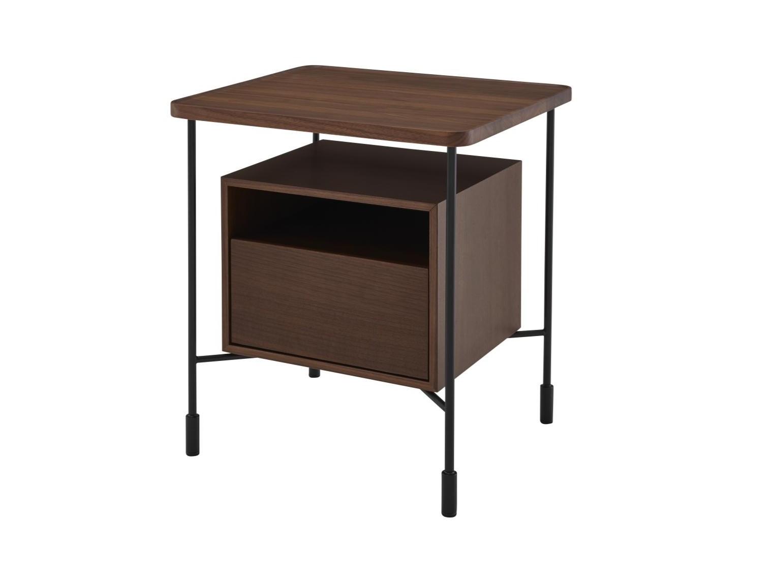 Square walnut bedside table with drawers | Passepartout by Ligne Roset