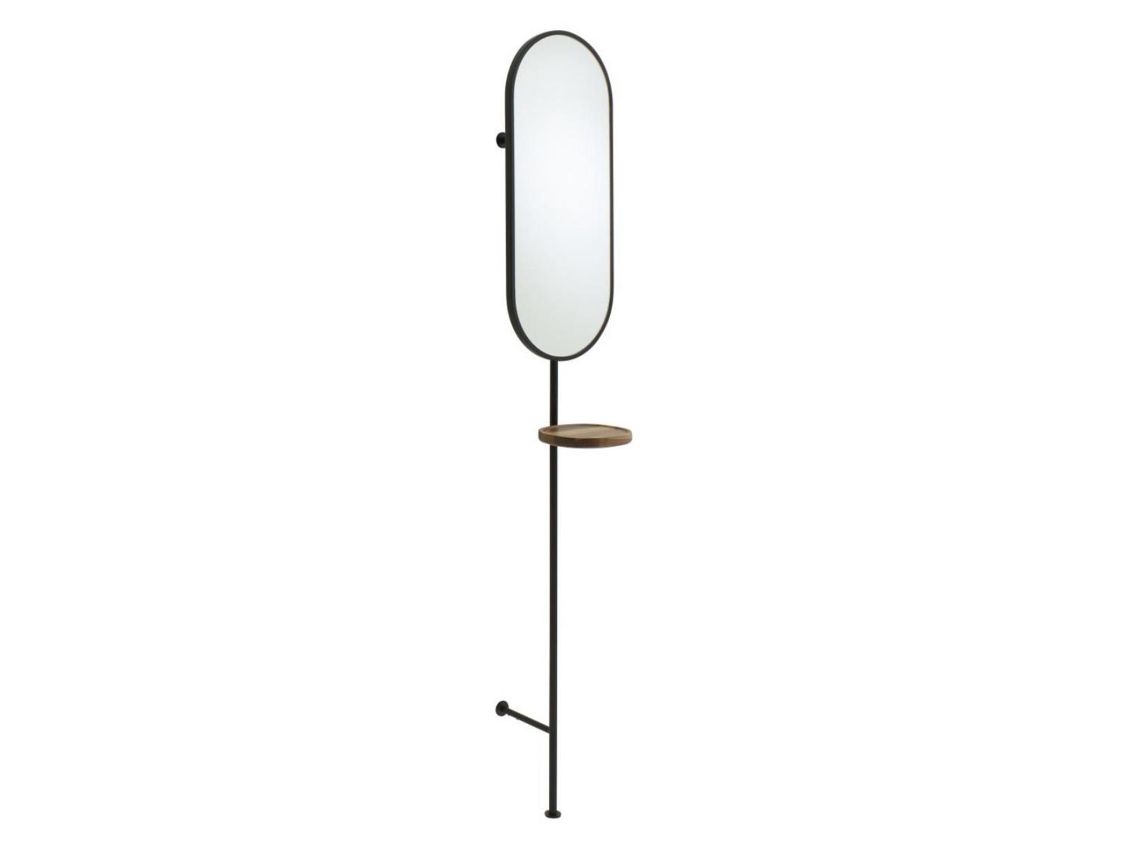 Oval wall-mounted glass and steel mirror with shelf | Loomy by Ligne Roset