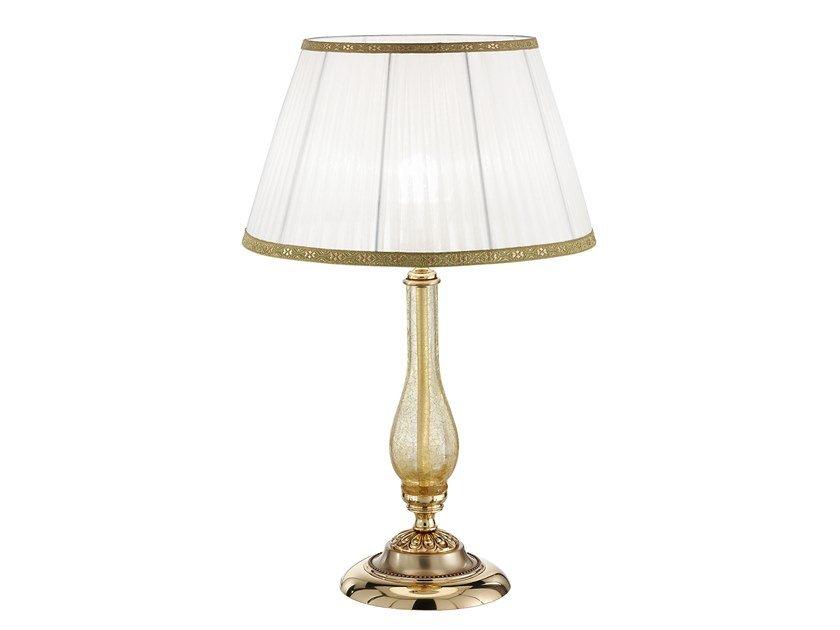 French gold table lamp with amber crackle glass and shade | Amanda 227/lg by Possoni Illuminazione