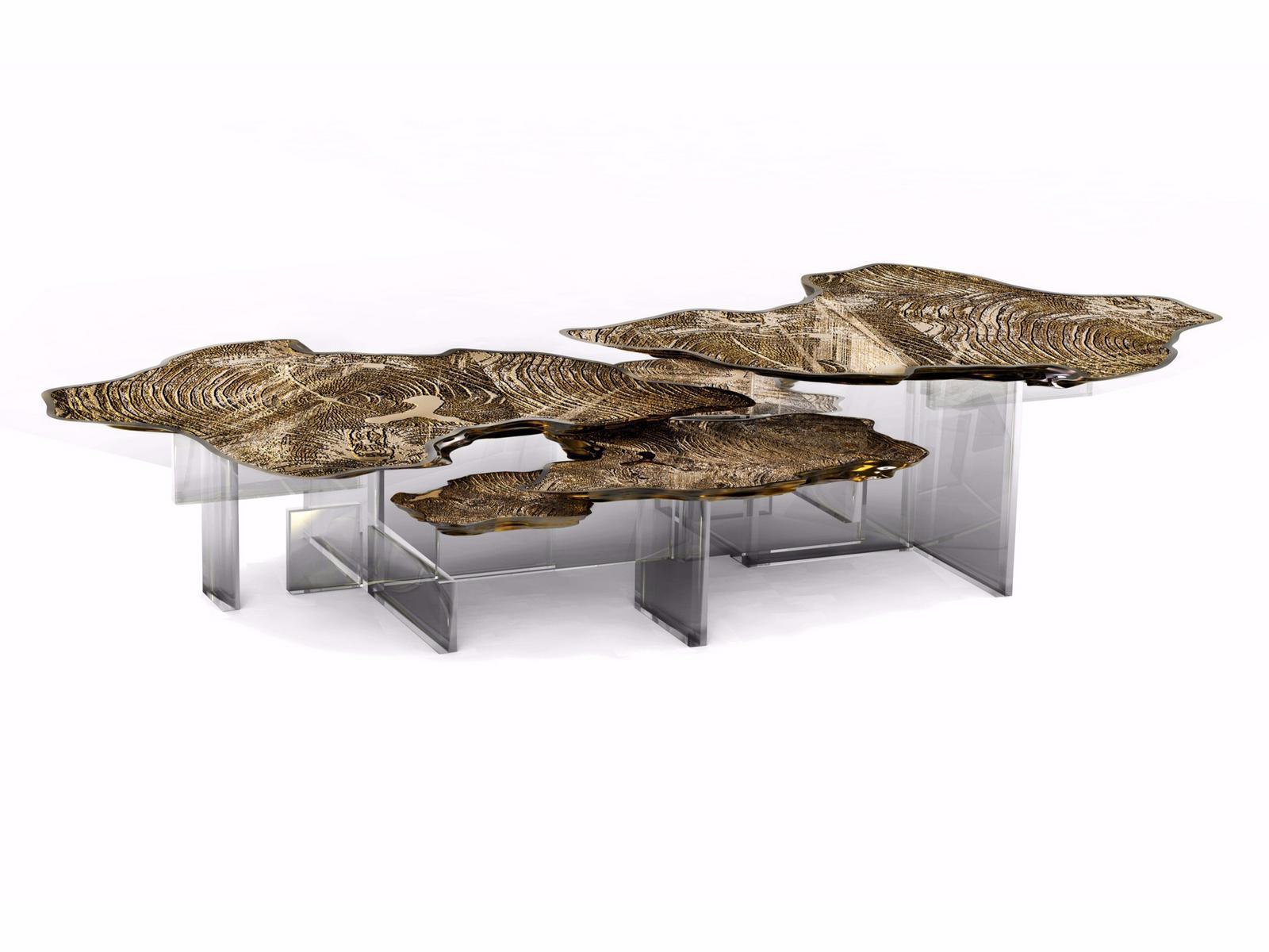 Low brass coffee table for living room | Monet by Boca Do Lobo