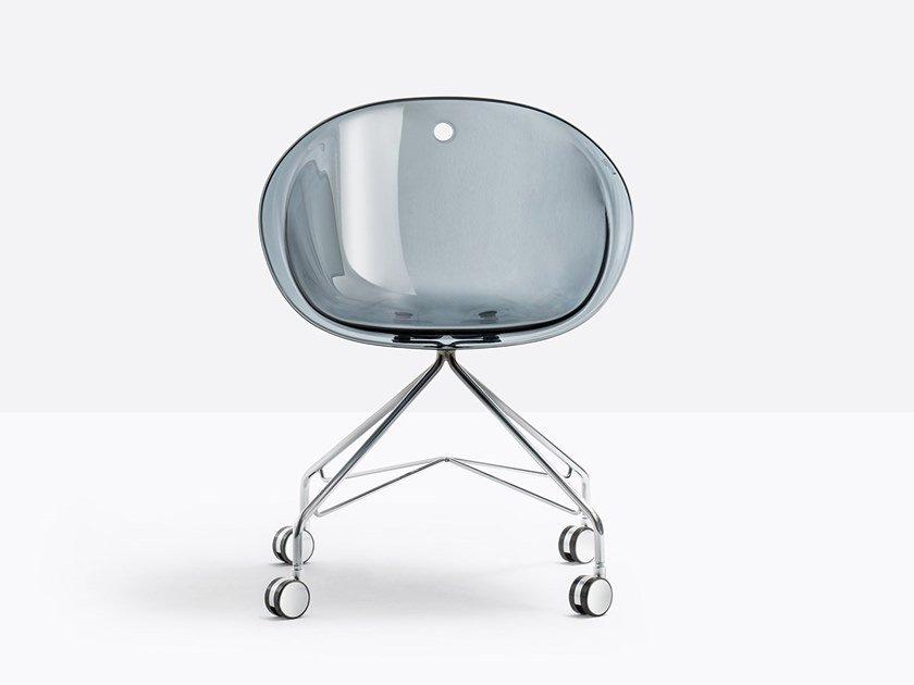 Polycarbonate office chair with 4-Spoke base with castors | Gliss 968 by Pedrali
