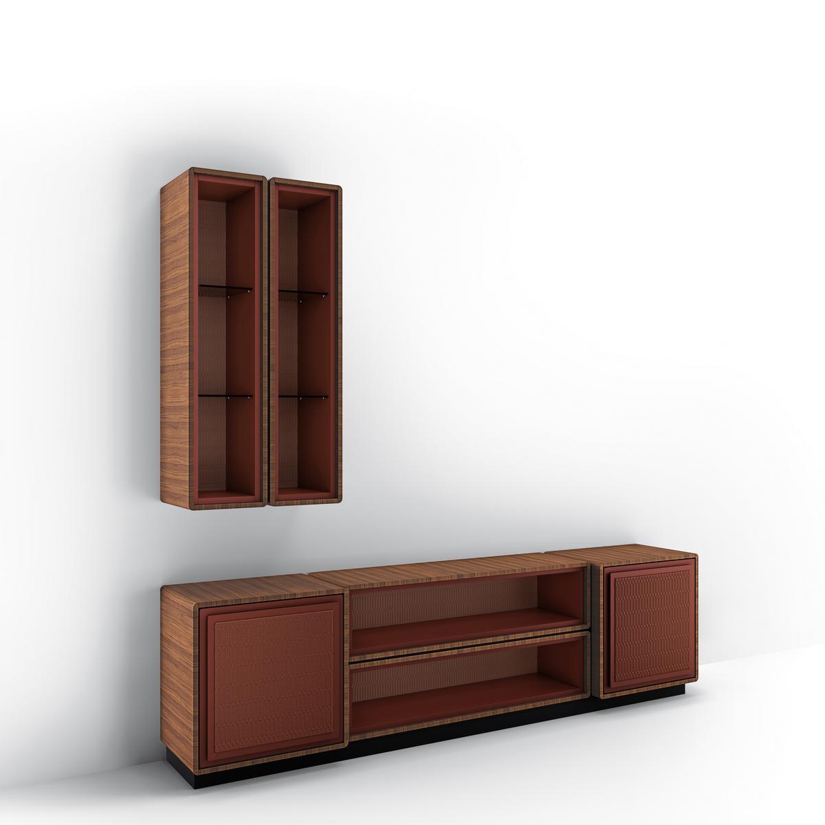 Modular walnut TV cabinet with doors | Dedalo by Bruno Zampa