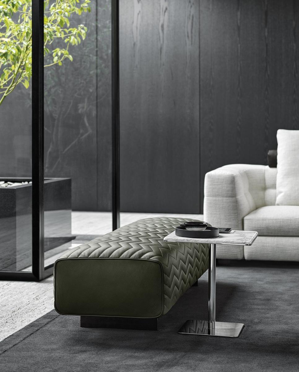 Rectangular leather pouf | Quincy Chevron by Minotti