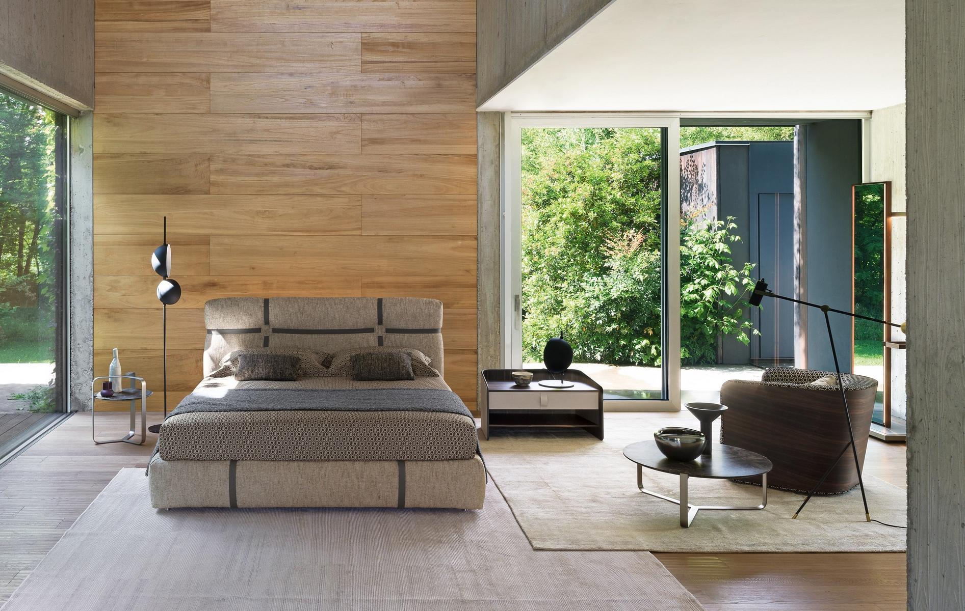 Upholstered leather double bed | New Bond by Flou