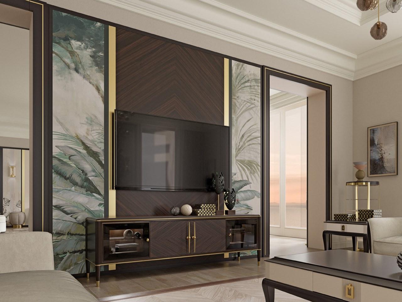 Low wooden TV cabinet with doors | Pr.226 by Stella del Mobile