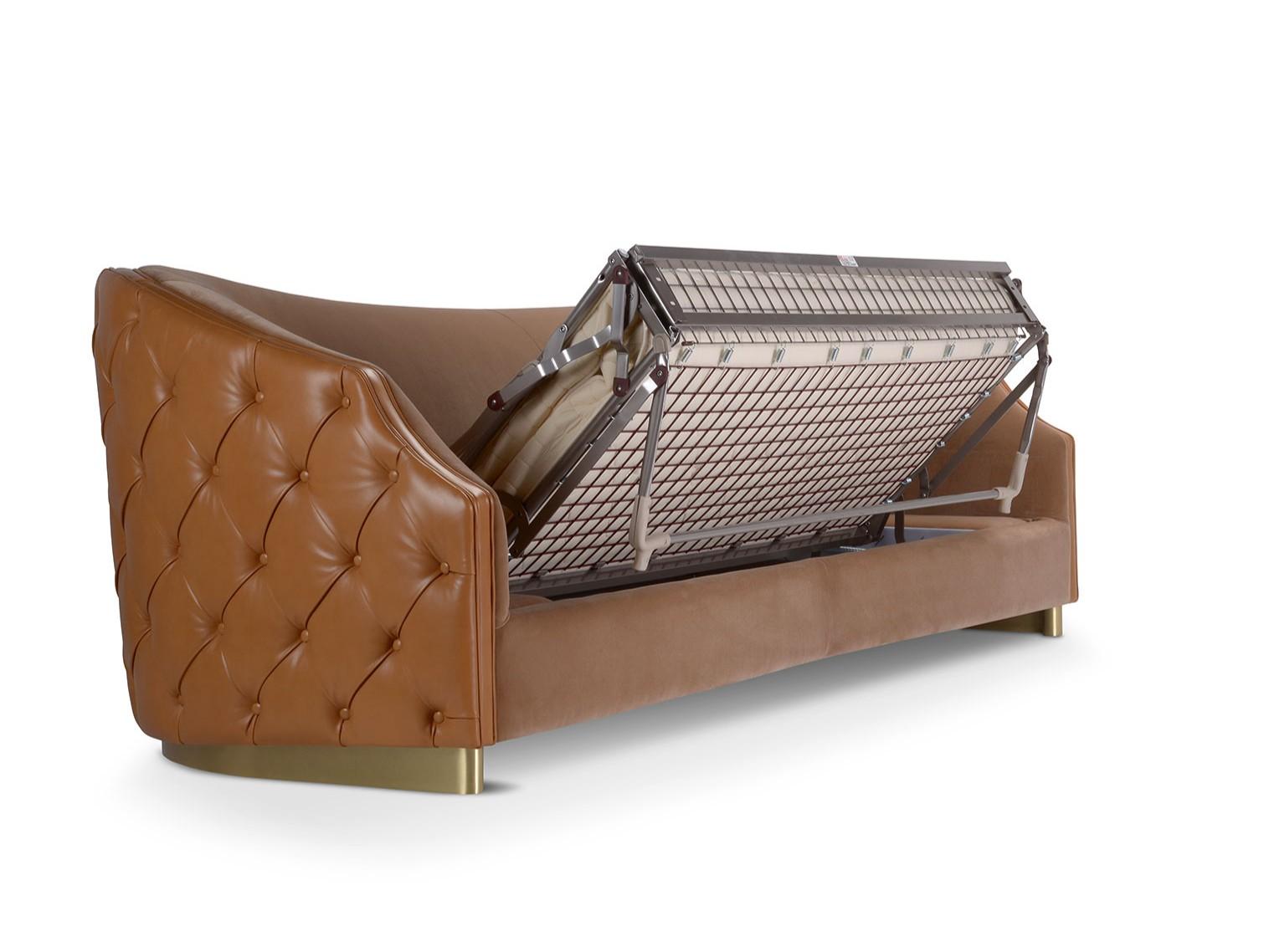 Tufted 3 seater leather sofa bed | Cleio by Domingo salotti