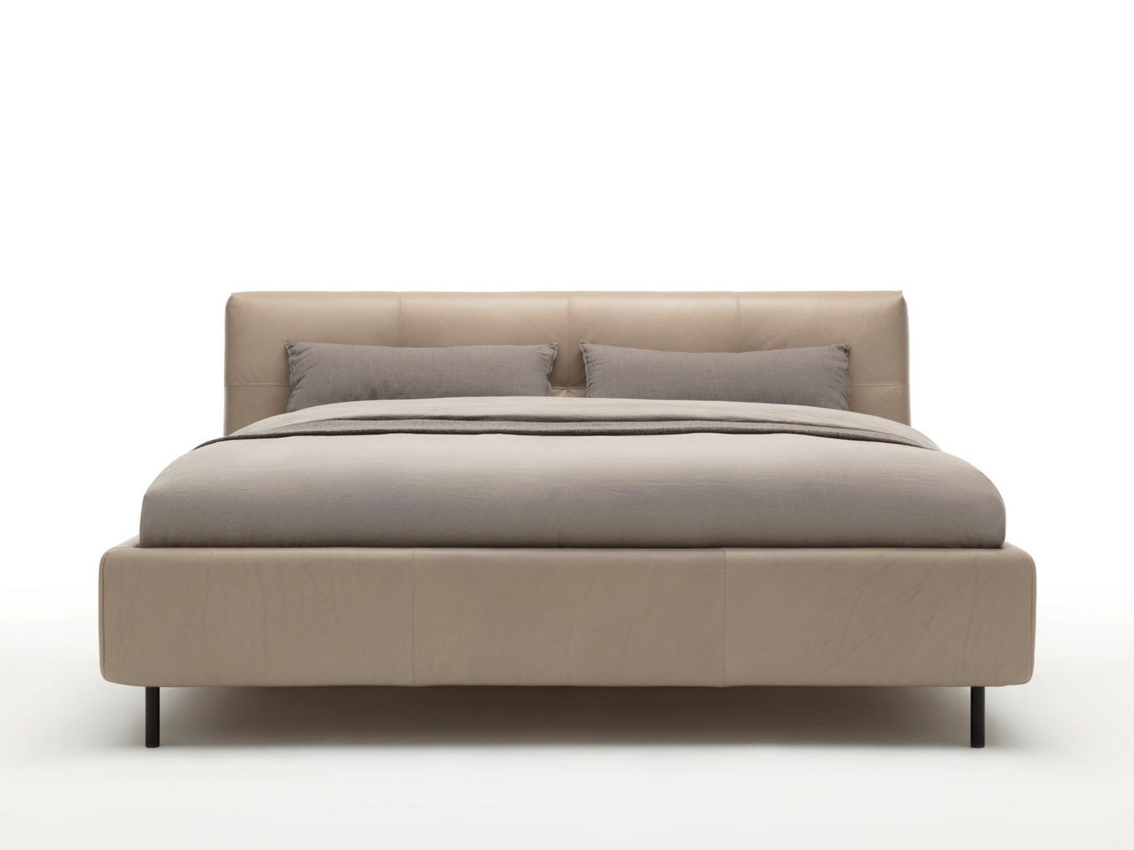 Leather double bed with upholstered headboard | 50 by Rolf Benz