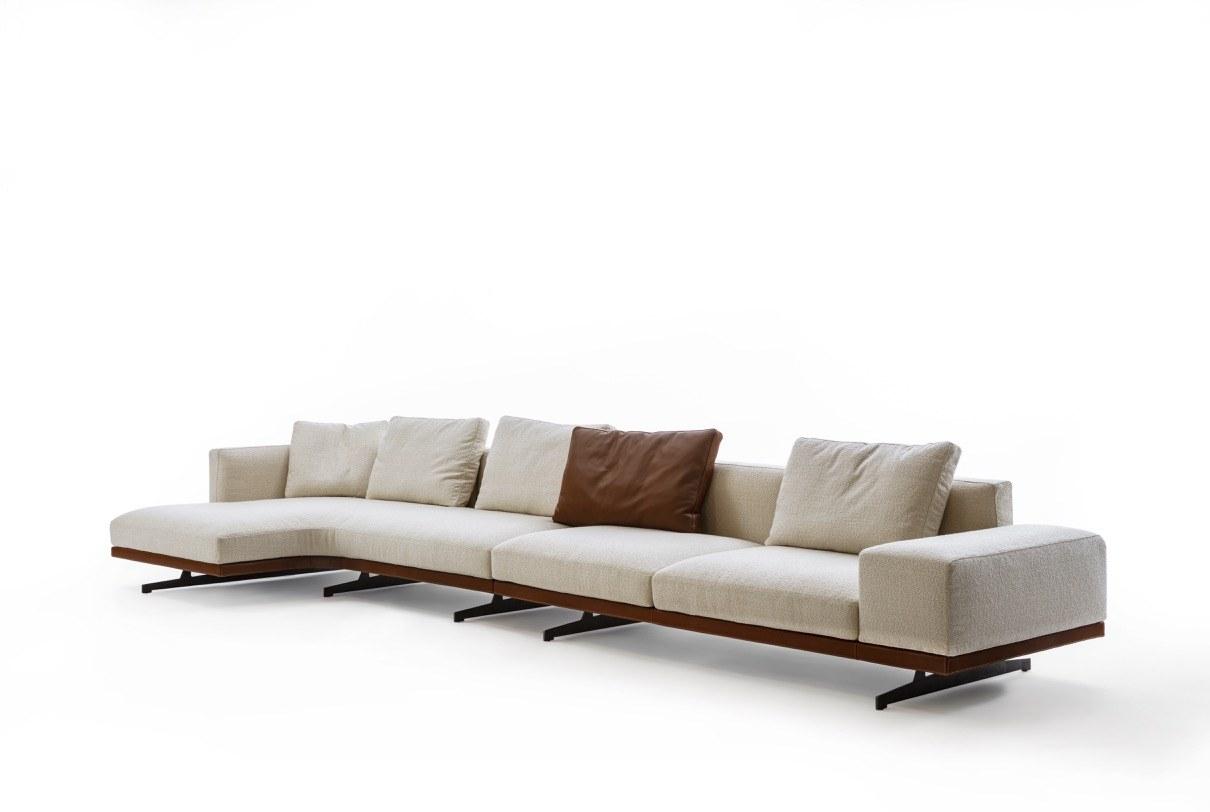 Modular fabric sofa with chaise longue | Horizon by Frigerio