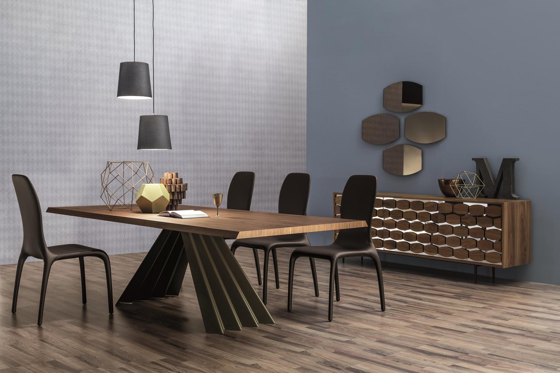 Rectangular walnut table with metal base | Ventaglio by Tonin Casa