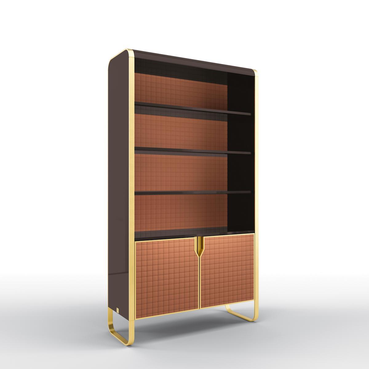 Freestanding bookcase in solid wood and leather | Dafne by Bruno Zampa