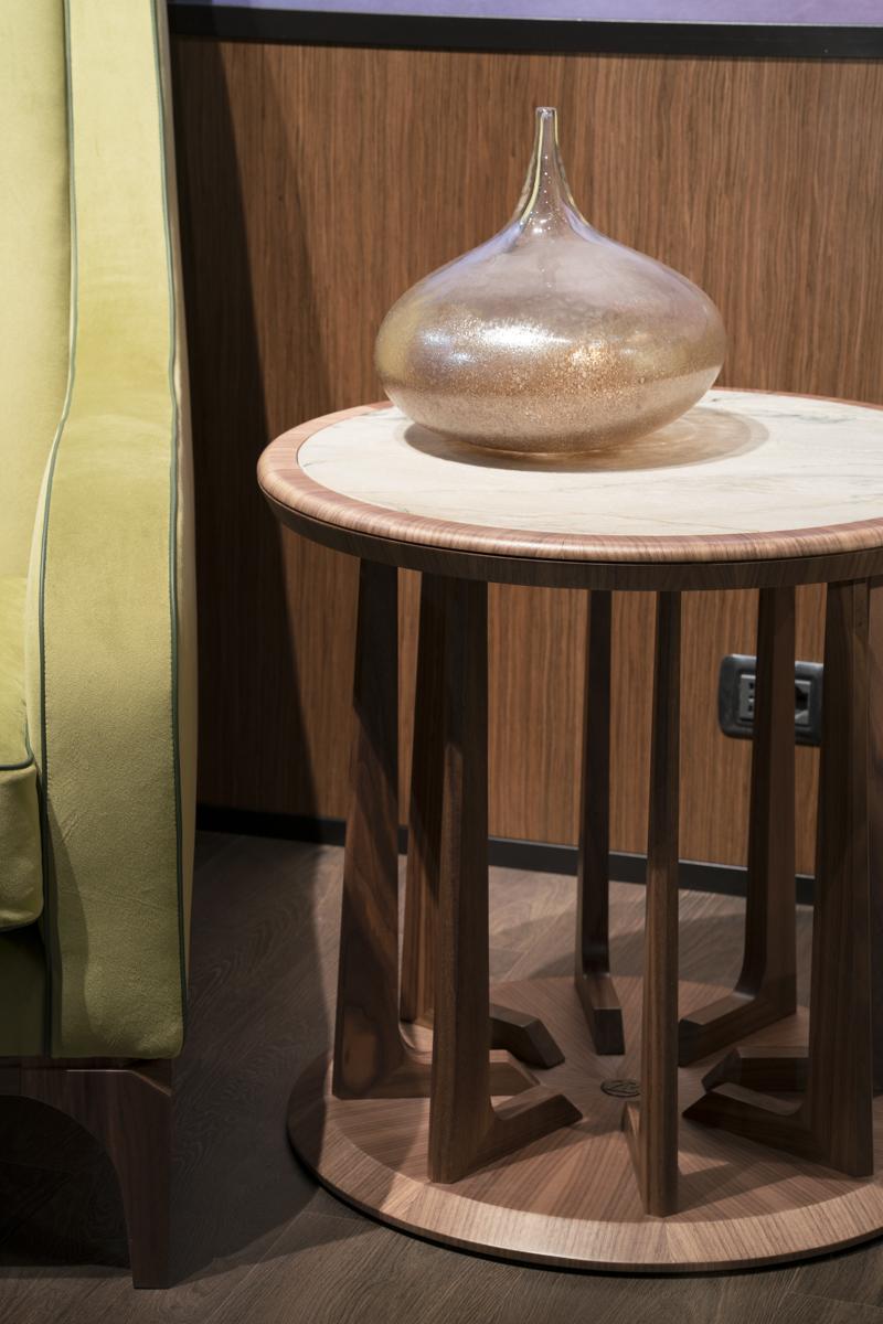 Round walnut high side table | New Line by Bruno Zampa