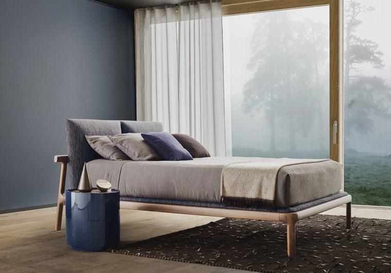 Ash double bed with upholstered headboard | Fushimi by Pianca