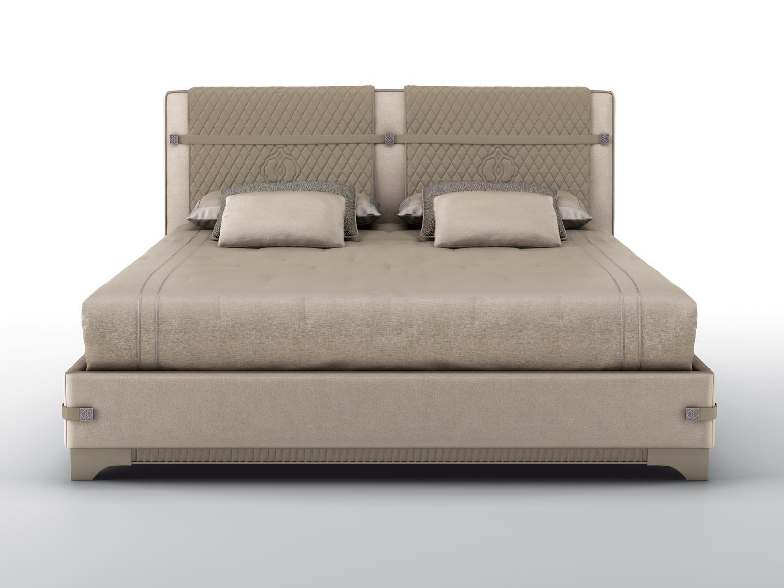 Upholstered bed in velvet and leather | Madison by Bruno Zampa