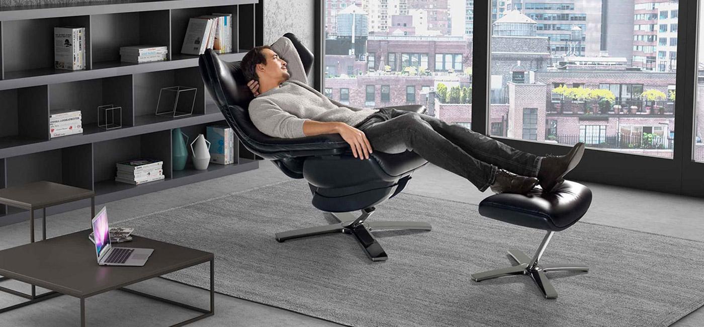 Recliner leather armchair with headrest | Re-vive Wing Back by Natuzzi Italia