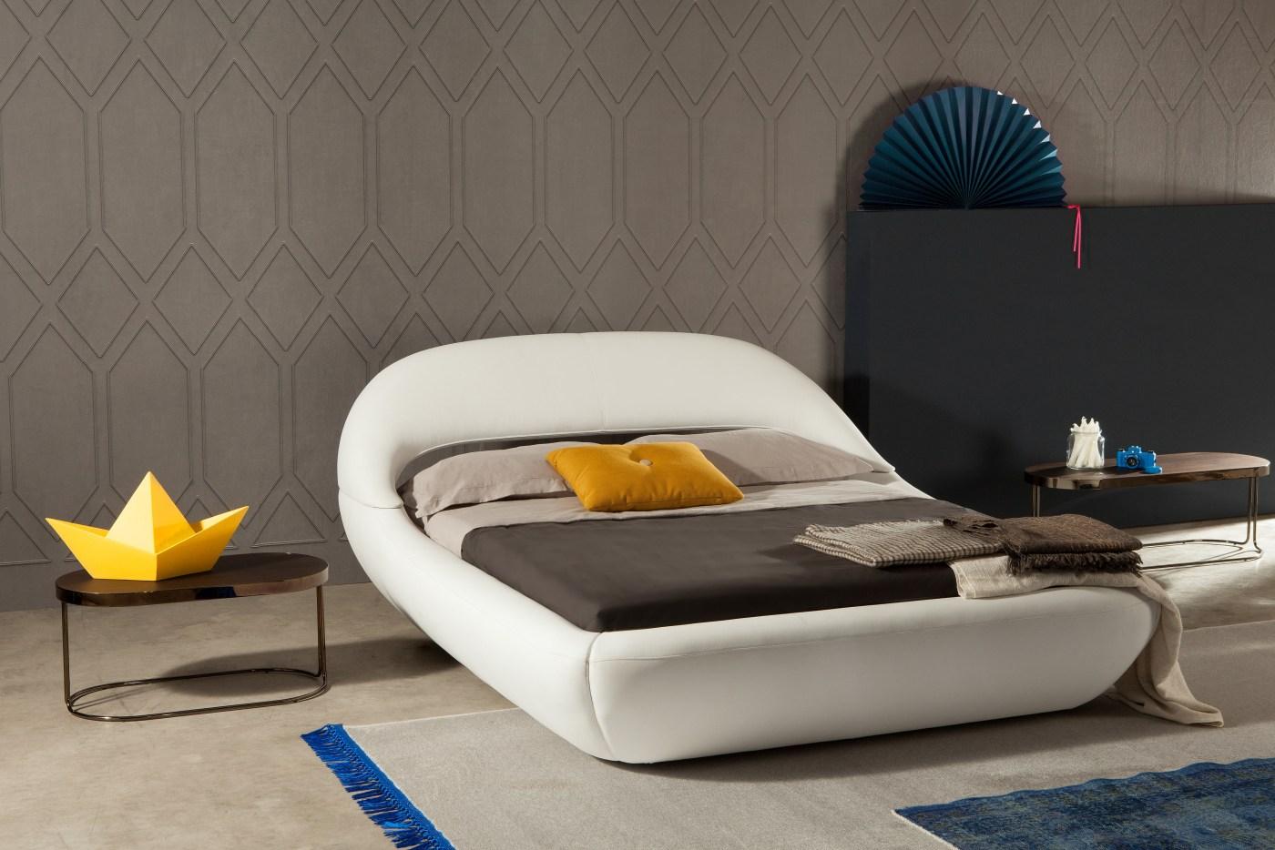 Upholstered leather double bed | Sleepy by Tonin Casa