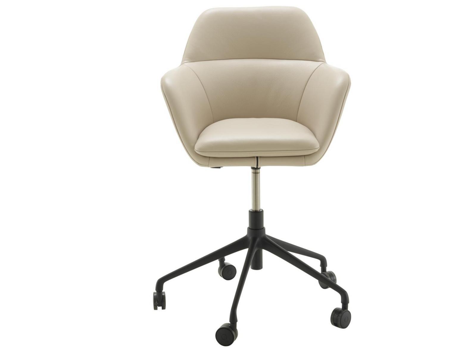 Height-adjustable leather office chair with 5-Spoke base with armrests | Amédée by Ligne Roset