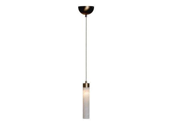 Light antique brass finish pendant lamp with alabaster | Tube 2000/s1 by Possoni Illuminazione