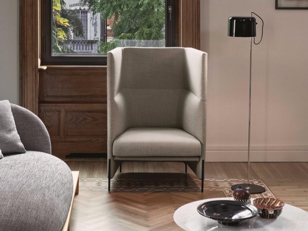Upholstered high-back fabric armchair | Algon by Arflex