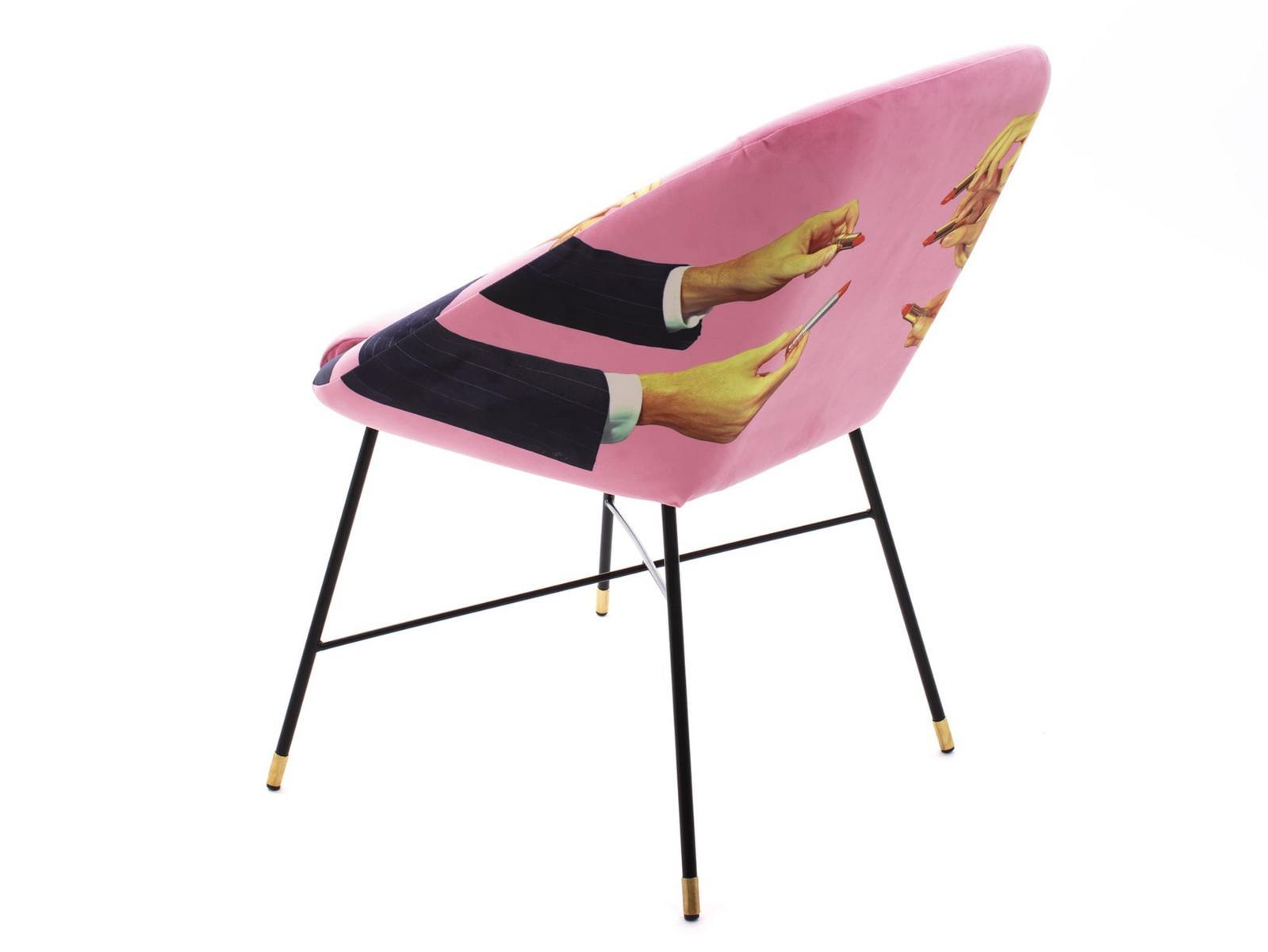 Upholstered fabric chair with armrests | Lipsticks Pink by Seletti