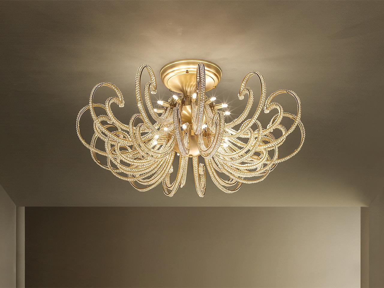 Metal ceiling lamp with crystals | Cristalis Pl24 by Masiero