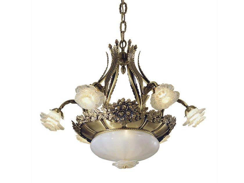 Antique Brass chandelier with glass | Rose 701/6+2 by Possoni Illuminazione