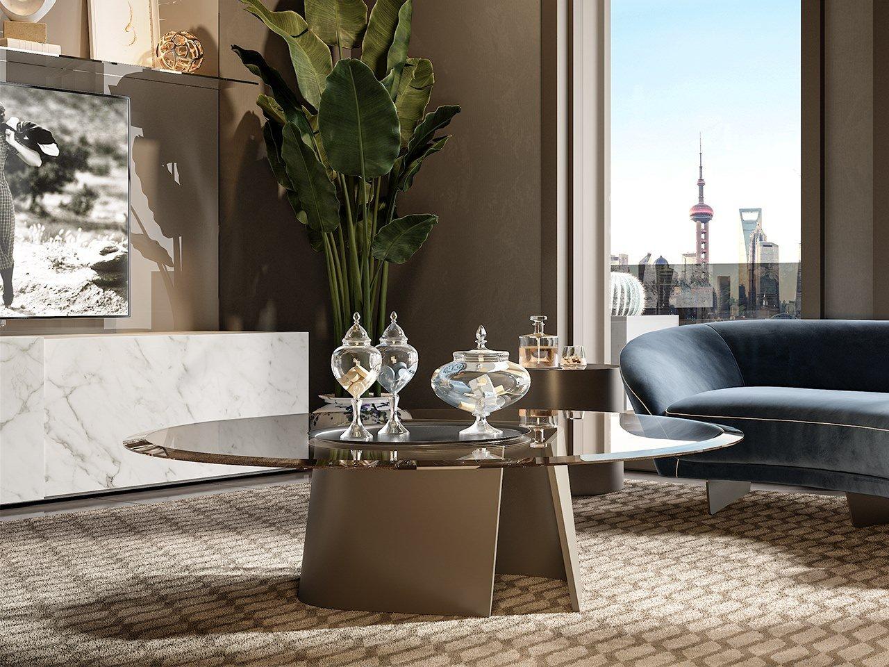 Oval glass coffee table for living room | Esse 40 by Reflex