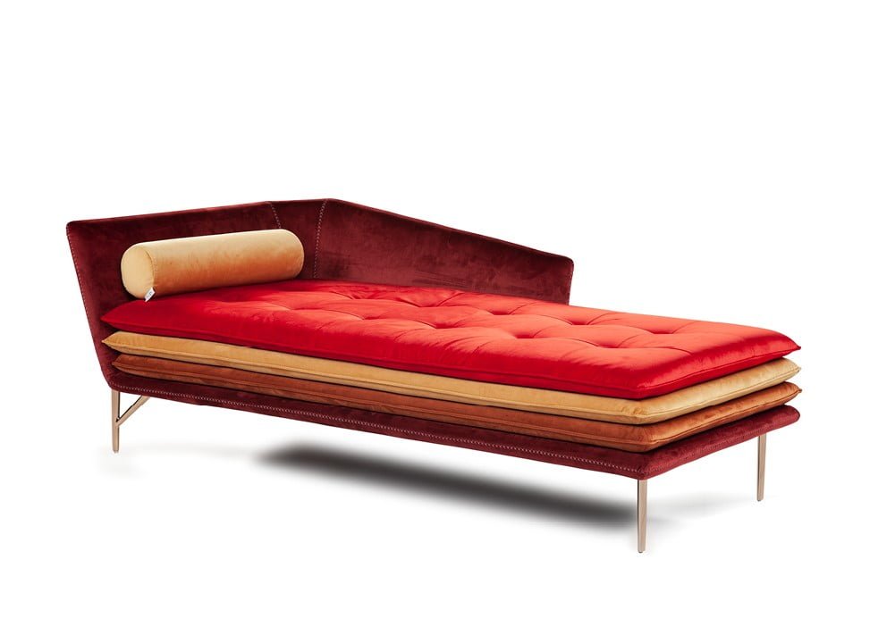 Elegant Day Bed from Mater Familias collection, symbolizing women's heritage and Matera's culture; features comfortable padding and embracing frame for a unique comfort experience. | Mater Familias by Calia Italia