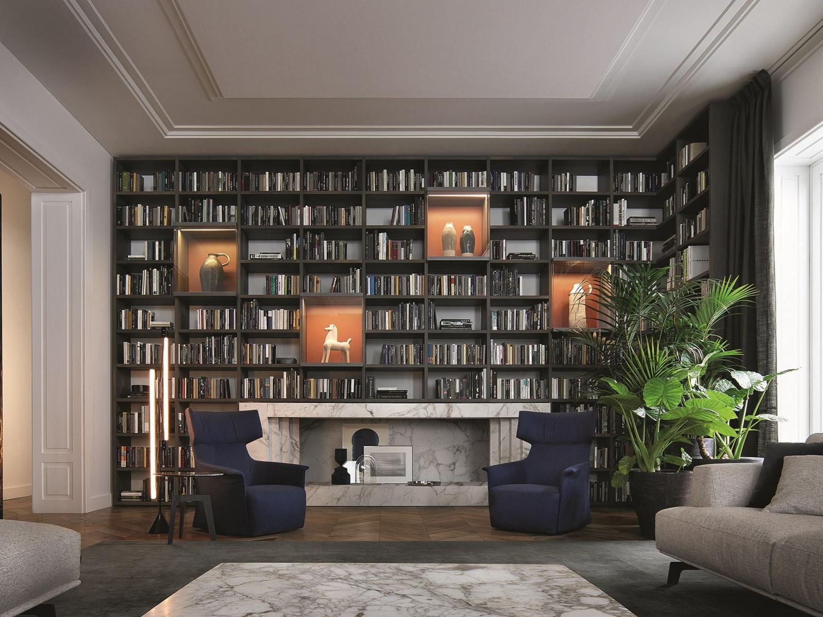 Sectional wooden bookcase | Wall System by Poliform
