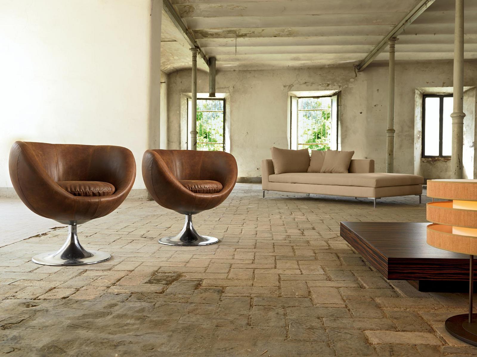 Swivel upholstered leather armchair | 81 by Domingo salotti