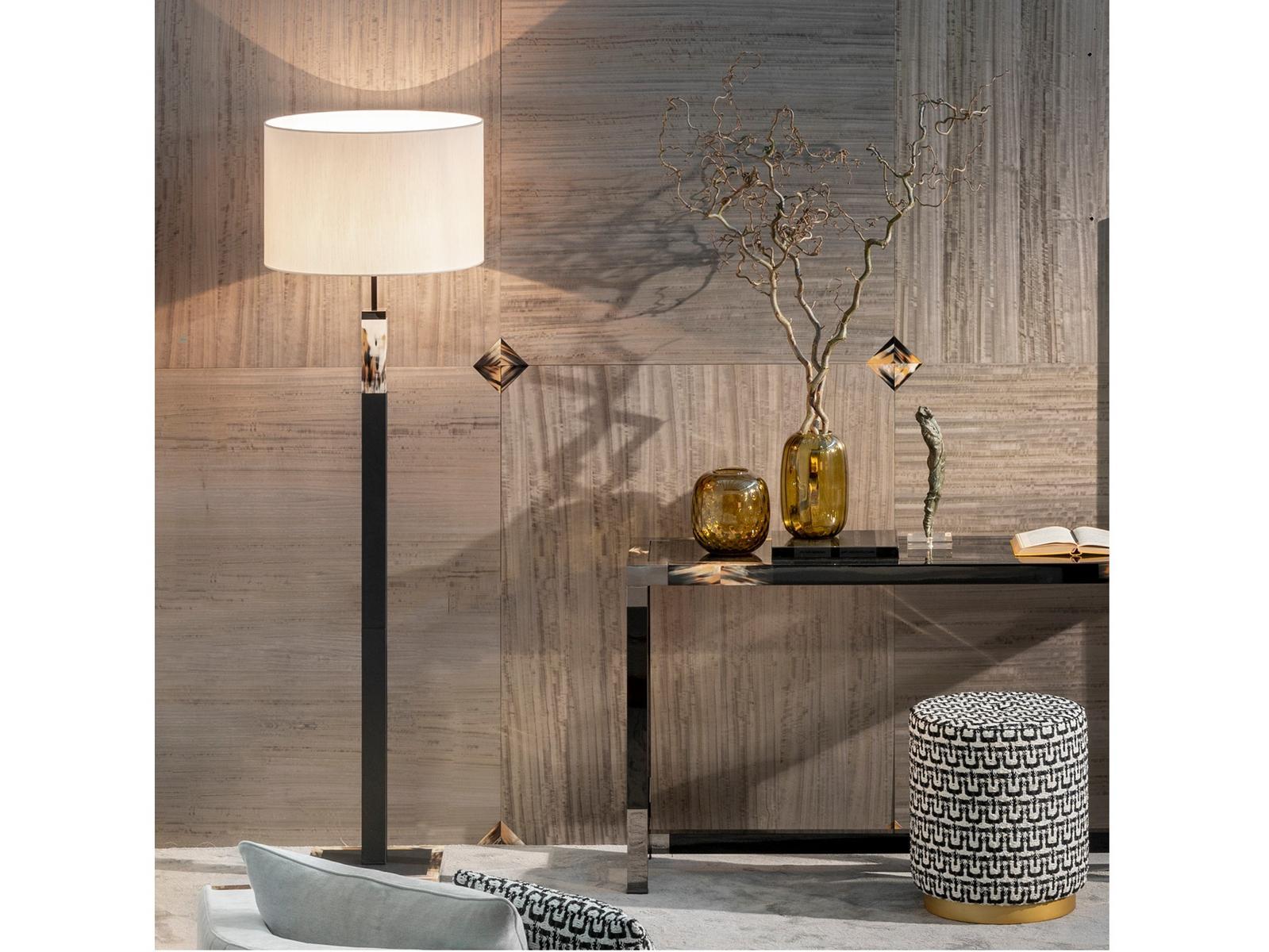 Leather floor lamp with horn inserts | Alma 2310 by Arcahorn