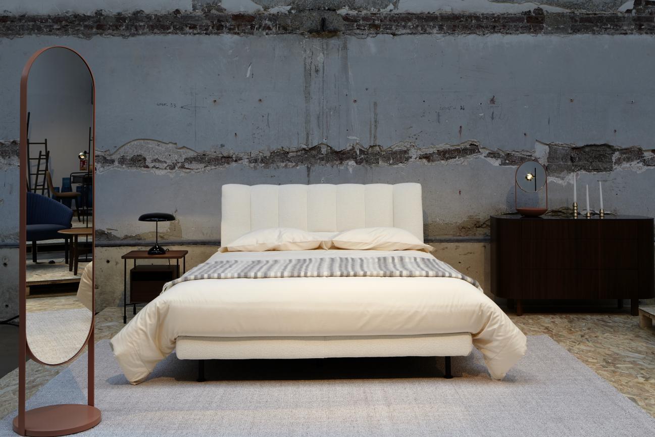 Fabric double bed with upholstered headboard | Evisa by Ligne Roset