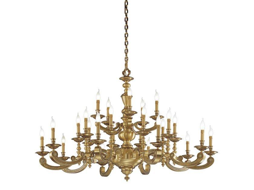 Satin french gold/mahogany chandelier | Alberto 268/20+5 by Possoni Illuminazione