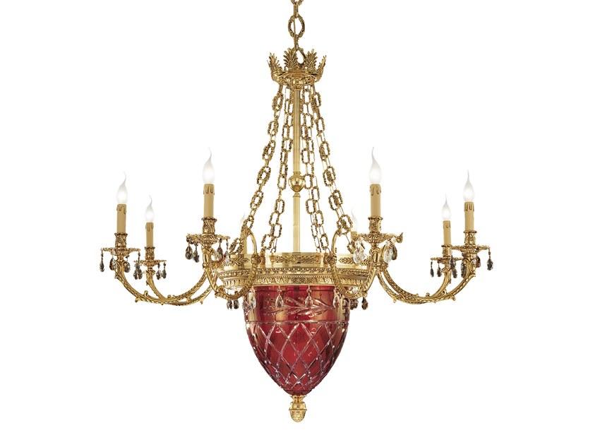 Shaded gold plated chandelier with Schoeler® crystals | Edgard 4300/8+4-sh by Possoni Illuminazione