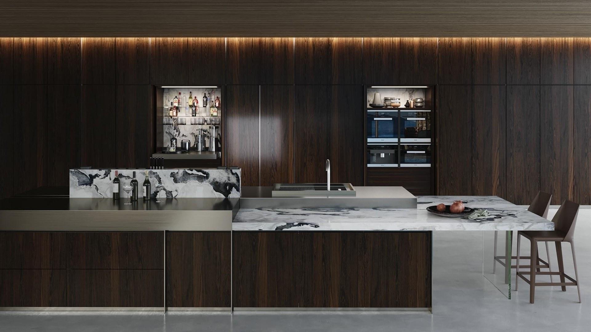 Kitchen with island with integrated handles Rossana Isøla