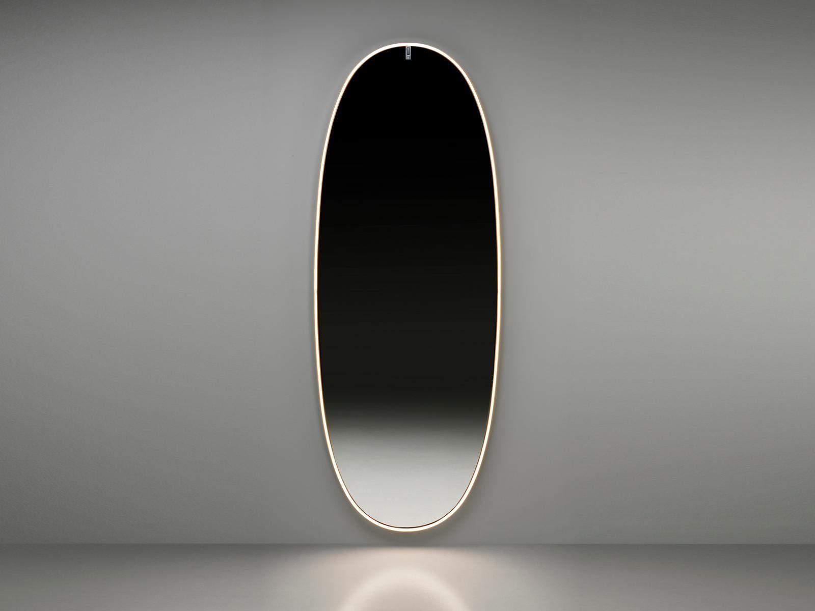 Oval wall-mounted mirror with integrated lighting | La Plus Belle by Flos
