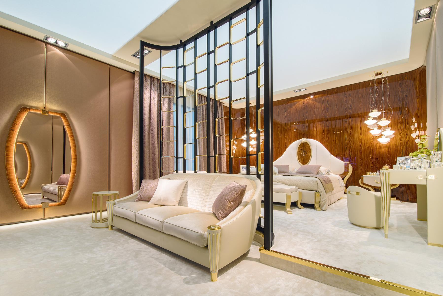 Upholstered bed with headboard in velvet and rosewood | Hermes by Bruno Zampa