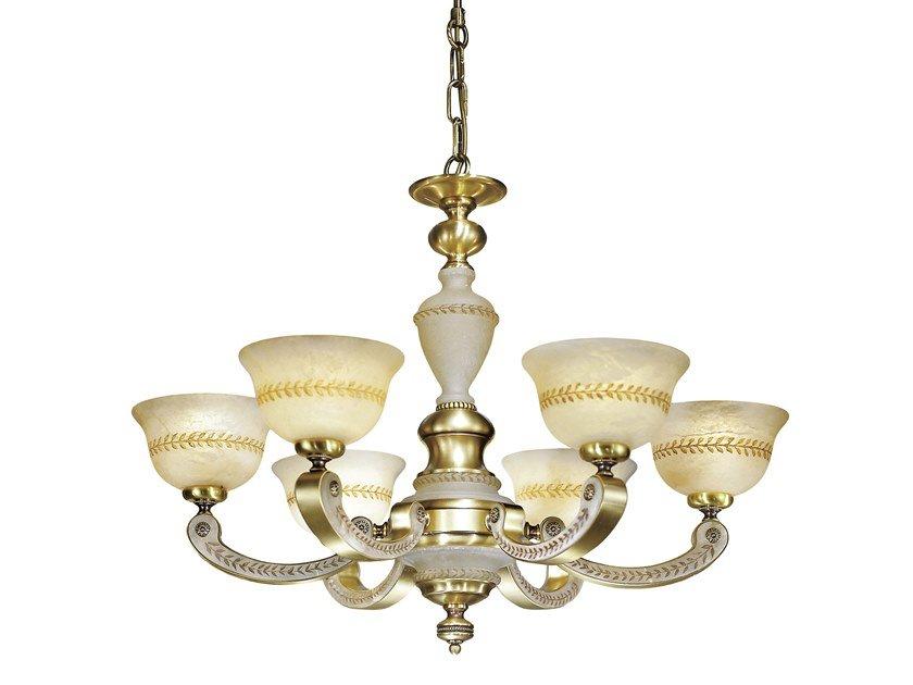 Antique Brass finish chandelier with alabaster | Vera 2268/6 by Possoni Illuminazione
