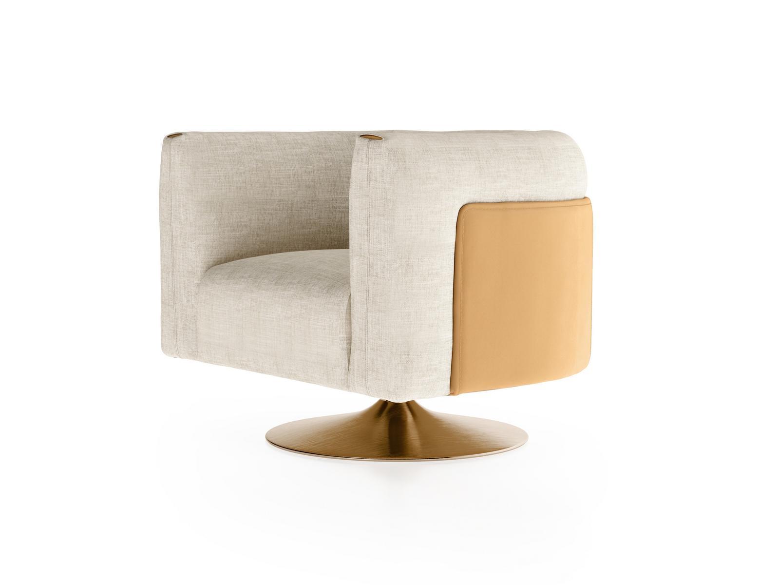 Swivel fabric armchair with armrests | Soul by Turri