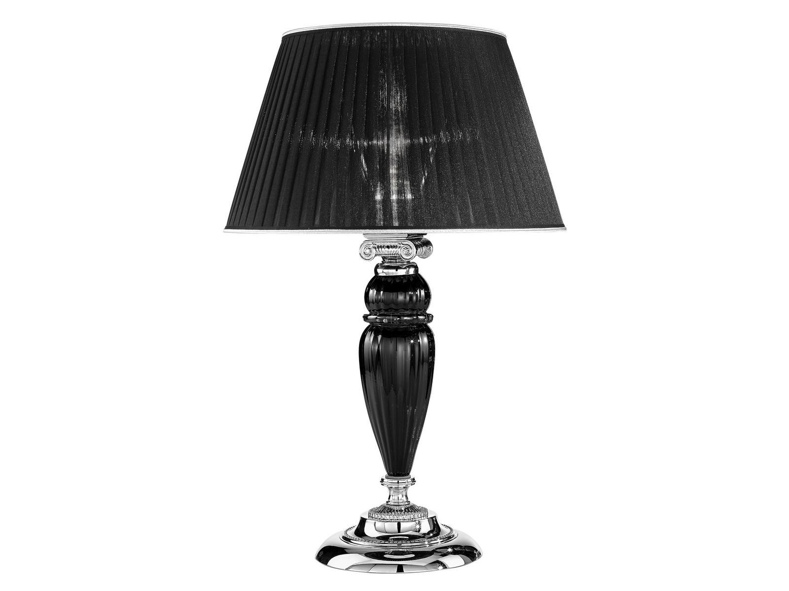 Chrome finish table light with clear/black crystal and shade | Nives 27377/lp -/lg by Possoni Illuminazione