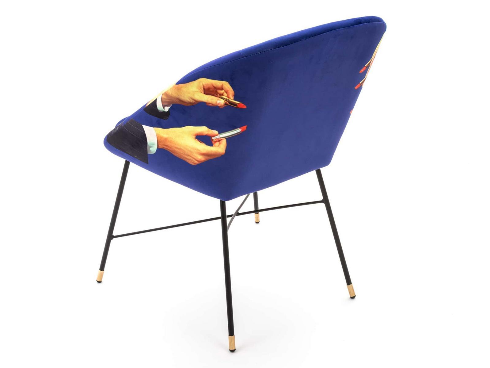 Upholstered fabric chair with armrests | Lipsticks by Seletti