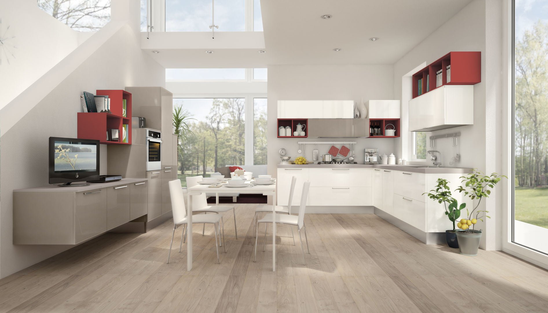 Uv lacquered kitchen with handles Lube Cucine Noemi