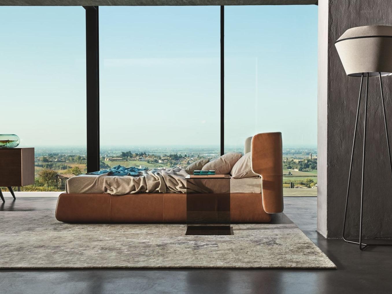 Leather storage bed with upholstered headboard | Claire by Ditre Italia