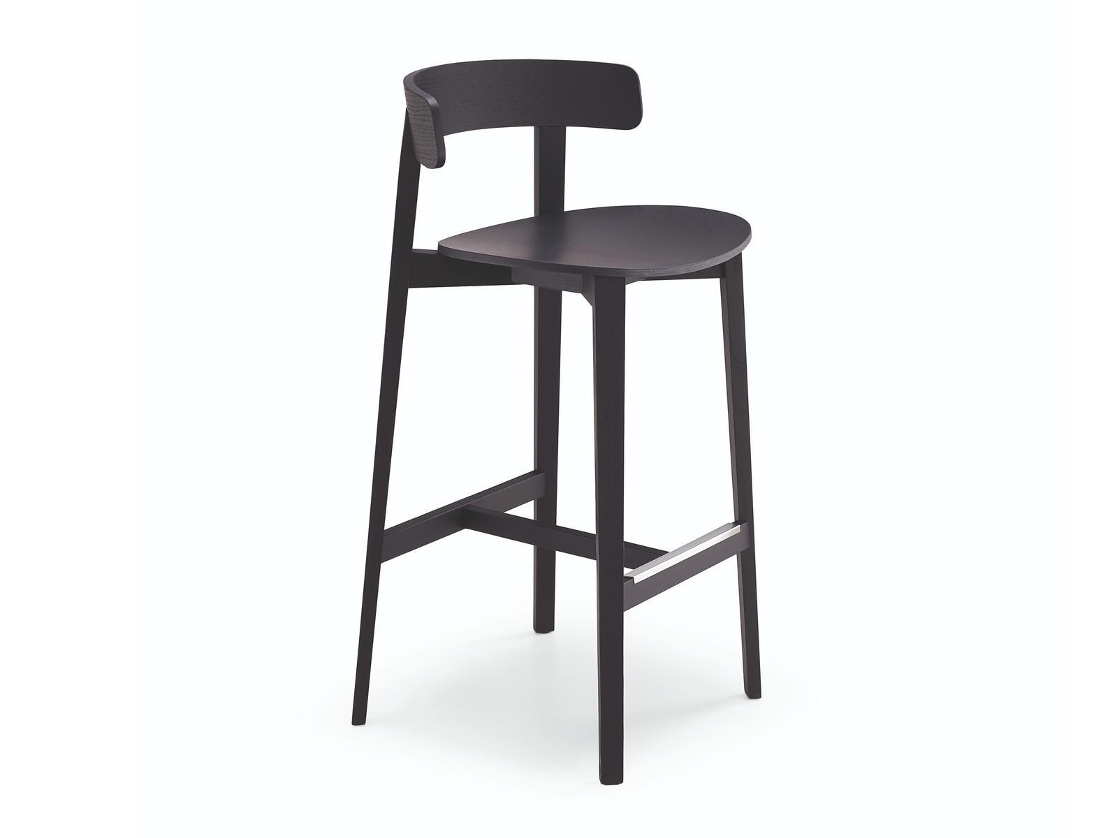 High wooden stool with back with footrest | Maya by Midj