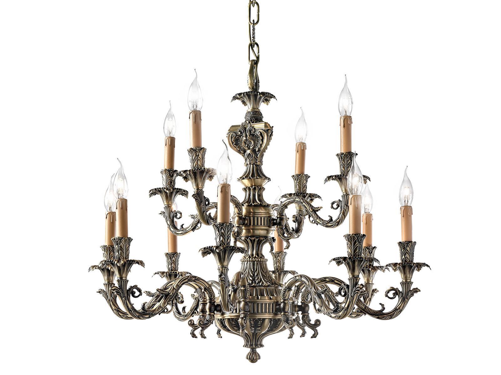 Antique Brass chandelier | Veronique 796/8+4 by Possoni Illuminazione