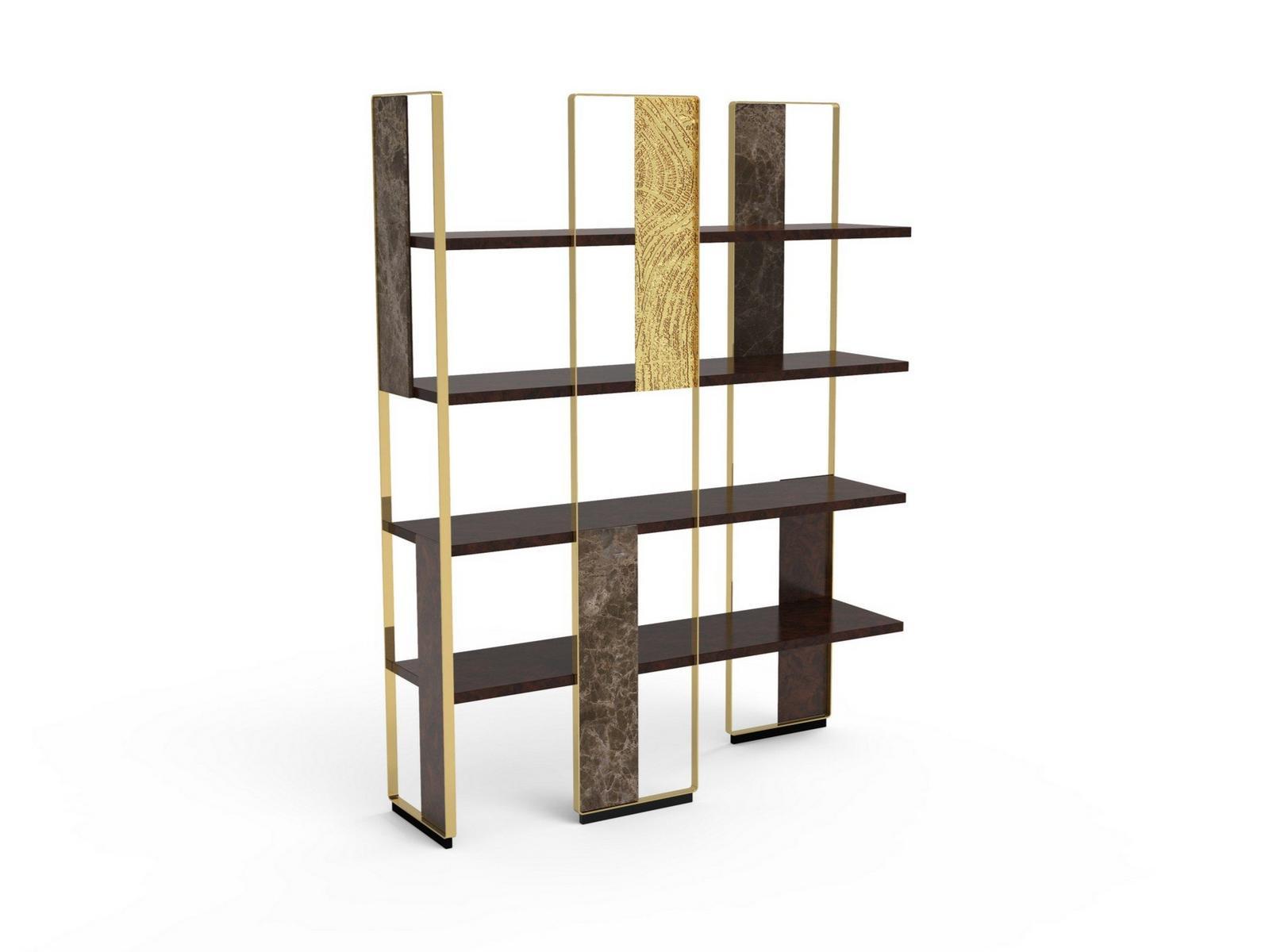 Walnut root bookcase with brass and marble details | Garrett by Boca Do Lobo