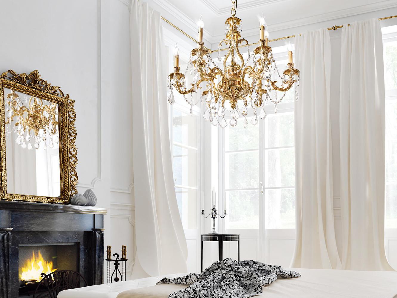 French Gold chandelier with Schoeler crystals | Marilyn 790/6+3-sh/p by Possoni Illuminazione