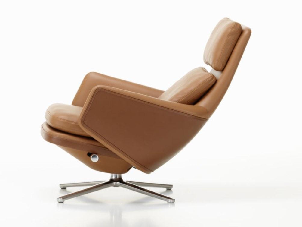 Recliner leather armchair with 4-spoke base with headrest | Grand Relax by Vitra