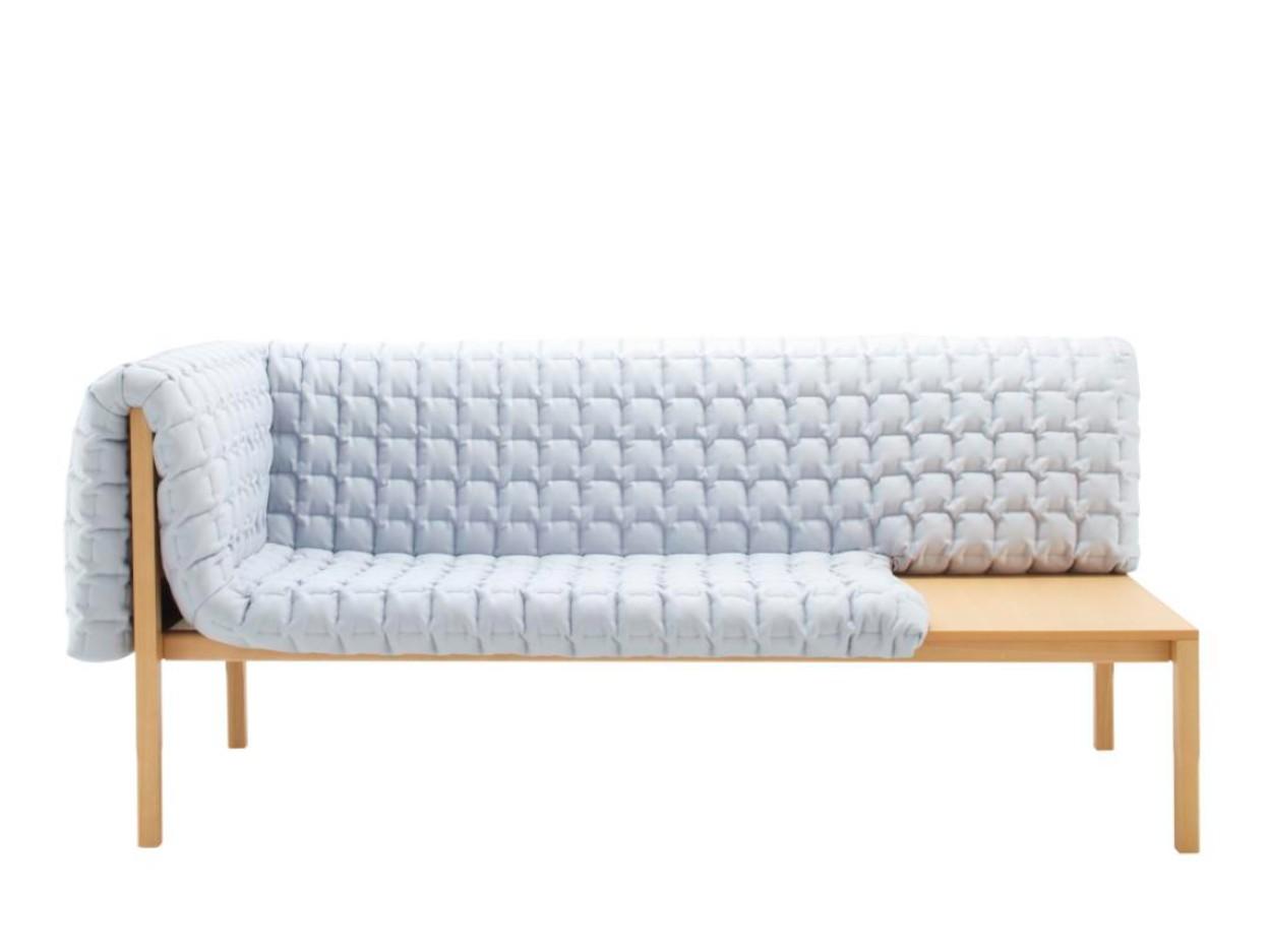 Upholstered fabric bench with back | Ruché by Ligne Roset